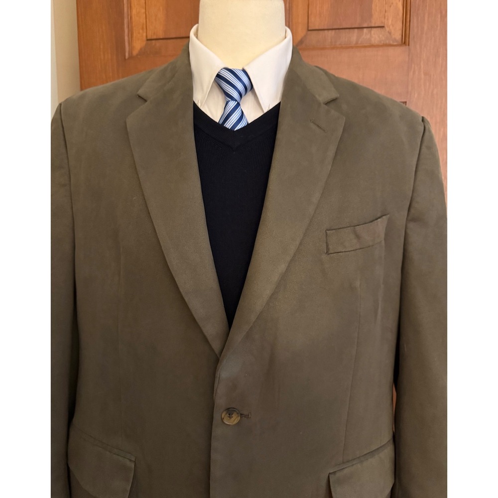 Chaps Ralph Lauren Blazer Mens 46R Green Microsuede Two-Button Sport Coat Jacket